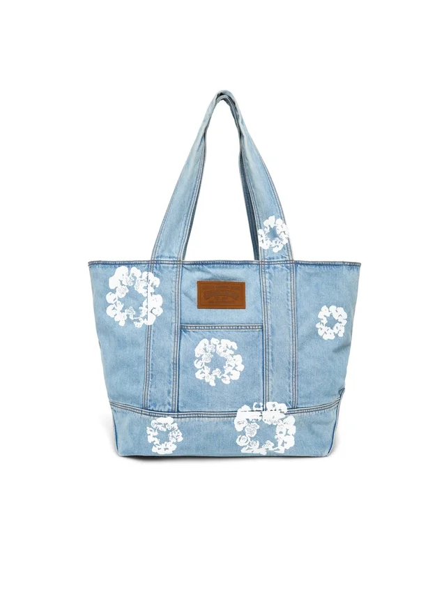 Bolso tote de Denim lavado claro con diseño de Cotton Wreath