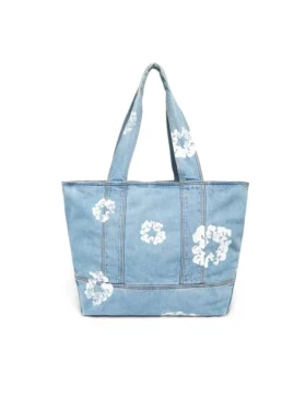 Bolso tote de Denim lavado claro con diseño de Cotton Wreath