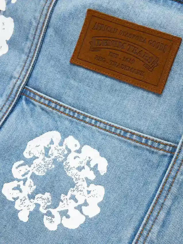 Bolso tote de Denim lavado claro con diseño de Cotton Wreath