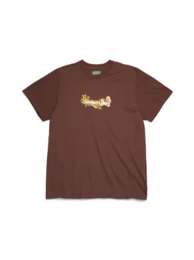 Camiseta con logotipo floral de algodón, marrón