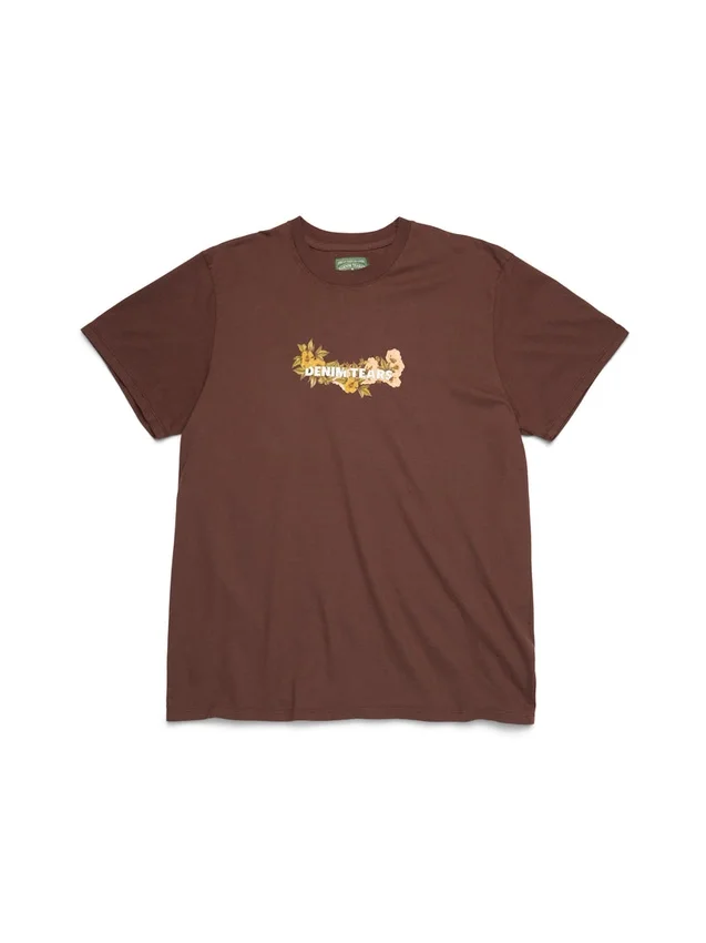 Camiseta con logotipo floral de algodón, marrón