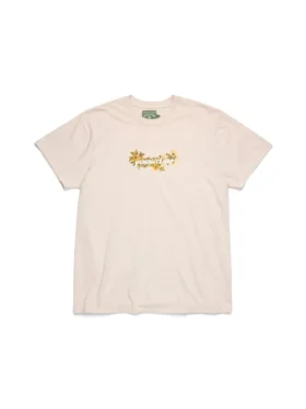 Camiseta de algodón con logotipo floral, color beige