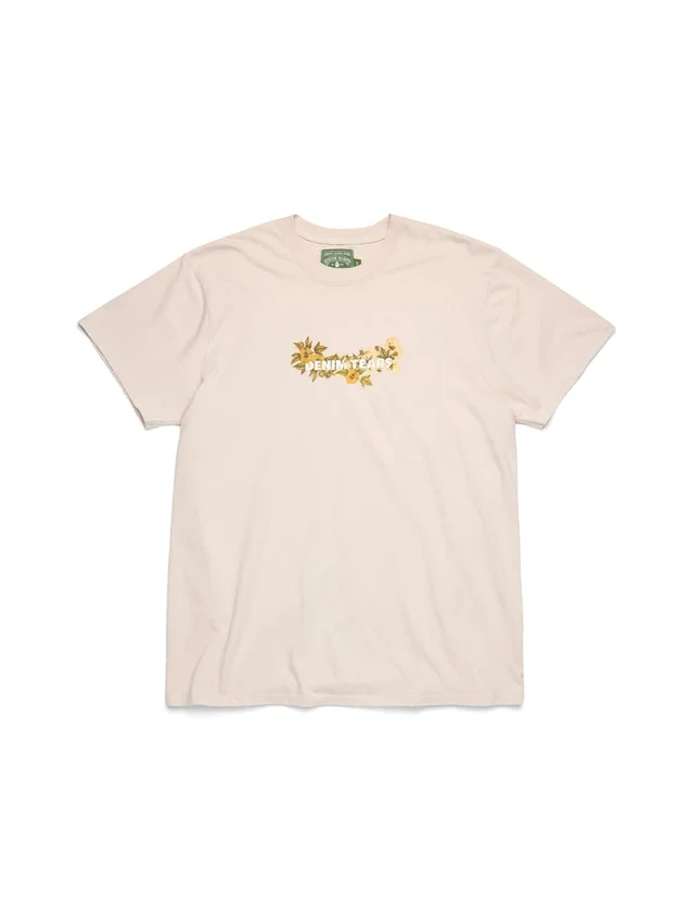 Camiseta de algodón con logotipo floral, color beige