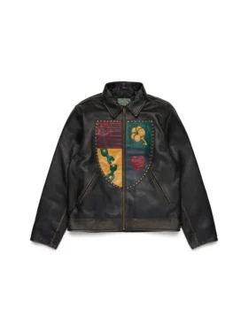 Chaqueta de cuero «Libertas Crest» en negro lavado