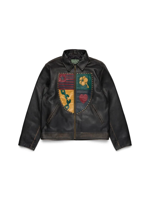 Chaqueta de cuero «Libertas Crest» en negro lavado