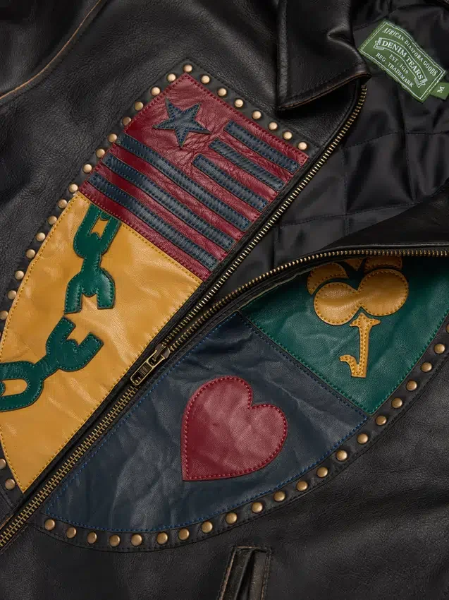 Chaqueta de cuero «Libertas Crest» en negro lavado