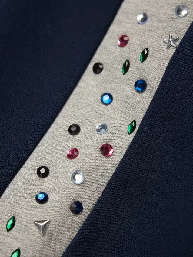 Chaqueta deportiva de forro polar con pedrería «Denim U», azul marino