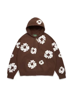 Cotton Wreath Hoodie con capucha y cremallera en marrón oscuro