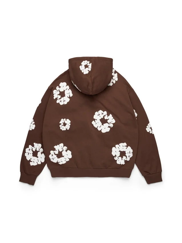 Cotton Wreath Hoodie con capucha y cremallera en marrón oscuro