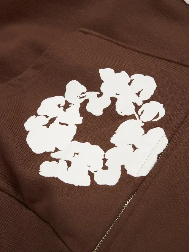 Cotton Wreath Hoodie con capucha y cremallera en marrón oscuro
