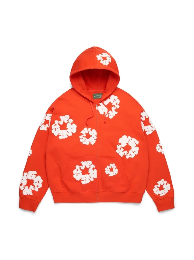 Cotton Wreath Hoodie con capucha y cremallera, naranja oscuro