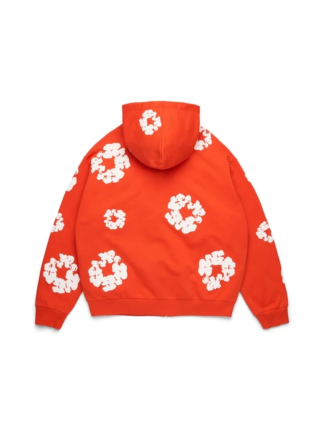 Cotton Wreath Hoodie con capucha y cremallera, naranja oscuro