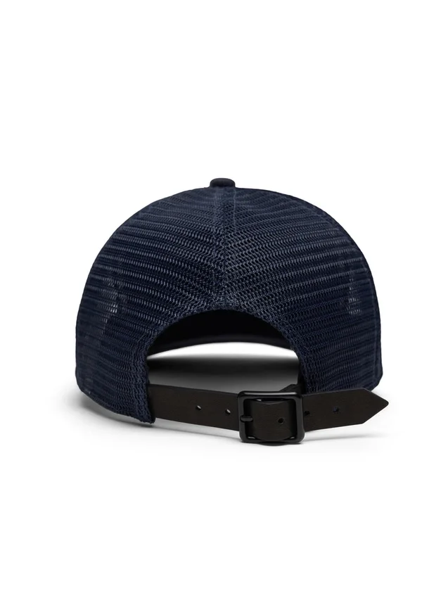 Gorra de camionero con estampado de sellos DT, azul marino