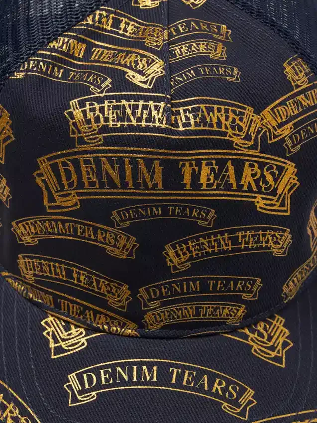 Gorra de camionero con estampado de sellos DT, azul marino
