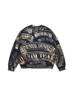 Jersey de cuello redondo con estampado de pancarta de ADG, azul marino