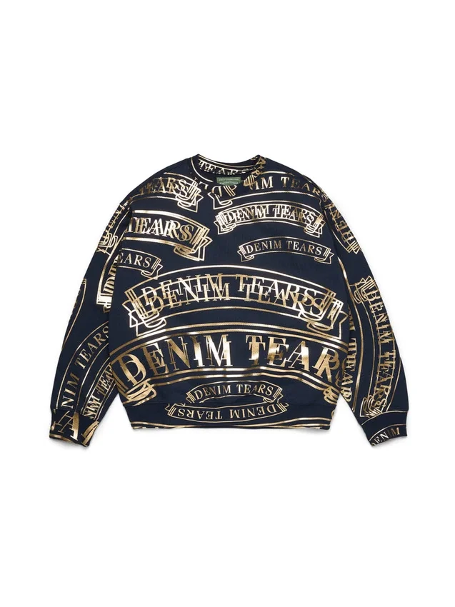 Jersey de cuello redondo con estampado de pancarta de ADG, azul marino