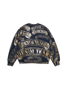 Jersey de cuello redondo con estampado de pancarta de ADG, azul marino