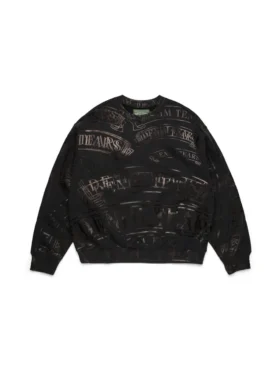 Jersey de cuello redondo con estampado de pancarta de ADG, negro