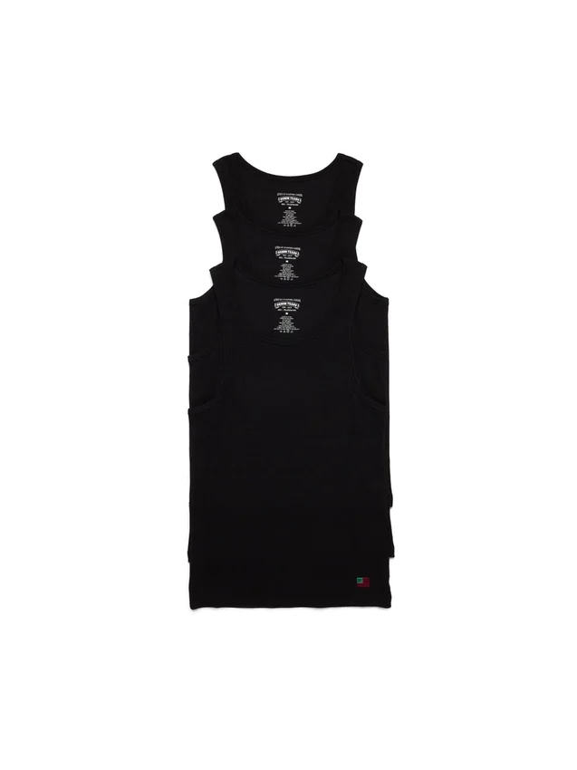 Pack de 3 camisetas sin mangas acanaladas con bandera DT, negro