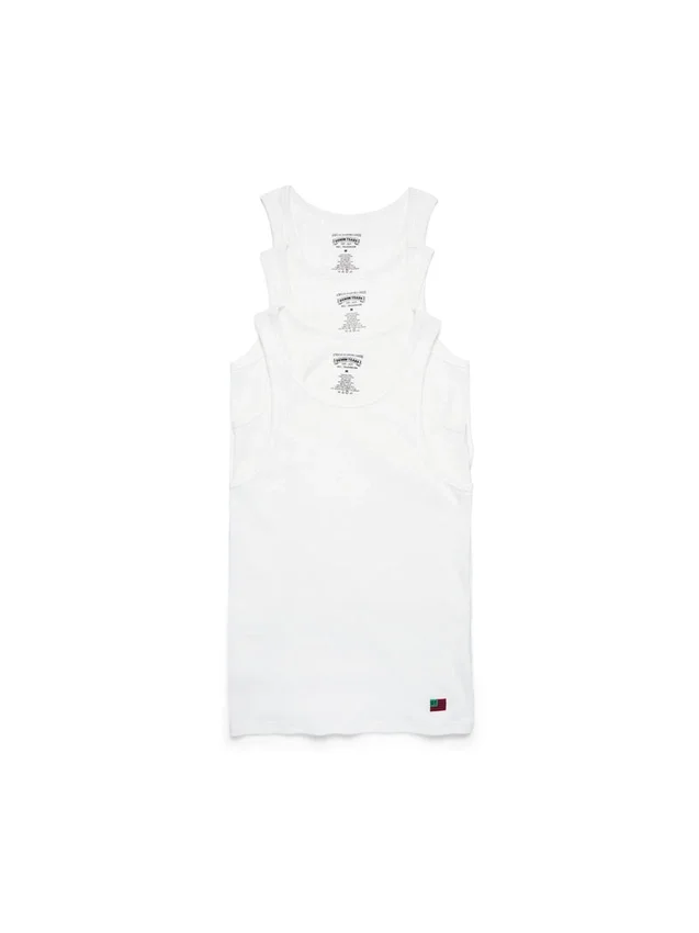 Pack de 3 camisetas sin mangas acanaladas DT Flag, color blanco