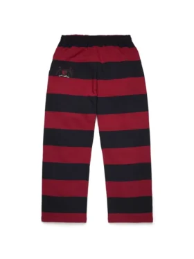 Pantalón de chándal a rayas con escudo y bajo abierto, rojo/azul marino