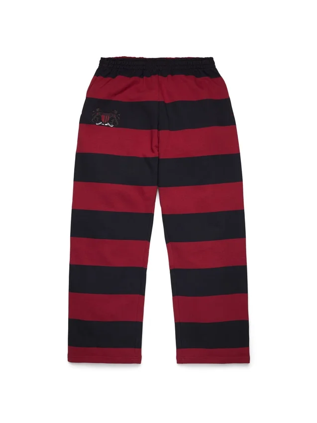 Pantalón de chándal a rayas con escudo y bajo abierto, rojo/azul marino