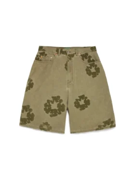 Pantalones cortos «Cotton Wreath» con estampado flocado, color caqui