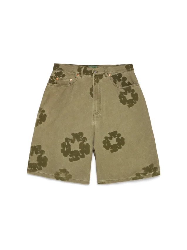 Pantalones cortos «Cotton Wreath» con estampado flocado, color caqui