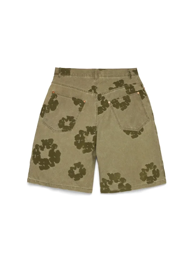 Pantalones cortos «Cotton Wreath» con estampado flocado, color caqui