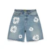 Pantalones cortos Denim Cotton Wreath de algodón con estampado de corona, lavado claro