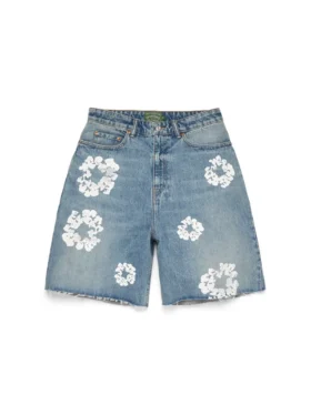Pantalones cortos Denim Cotton Wreath de algodón con estampado de corona, lavado claro