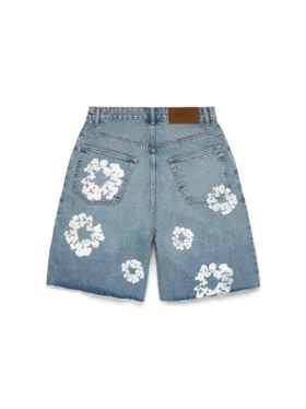 Pantalones cortos Denim Cotton Wreath de algodón con estampado de corona, lavado claro