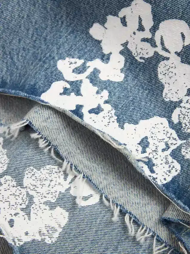 Pantalones cortos Denim Cotton Wreath de algodón con estampado de corona, lavado claro