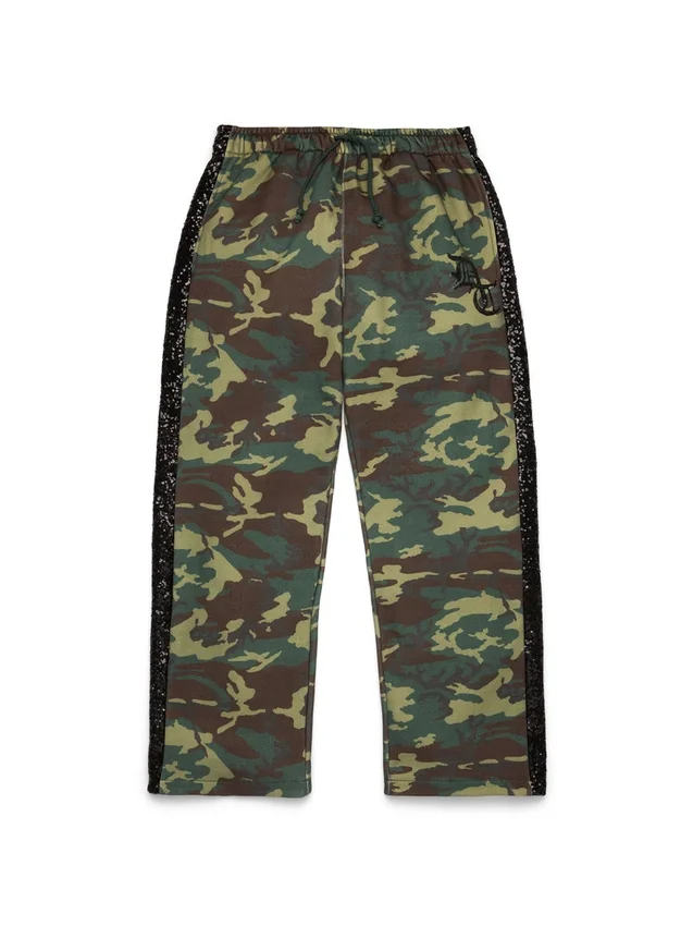 Pantalones de chándal de camuflaje con lentejuelas y bajo abierto