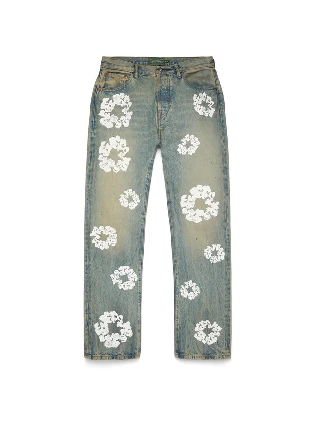 Pantalones Denim rectos «Cotton Wreath» con lavado sucio