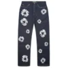 Pantalones holgados de Denim con bordes de tela y Cotton Wreath con tachuelas