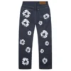 Pantalones holgados de Denim con bordes de tela y Cotton Wreath con tachuelas