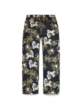 Pantalones holgados de Denim con estampado floral y ribete