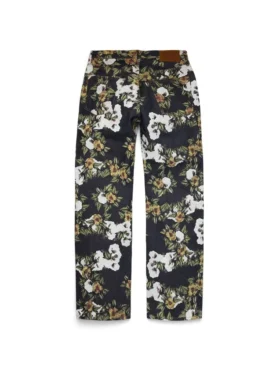 Pantalones holgados de Denim con estampado floral y ribete