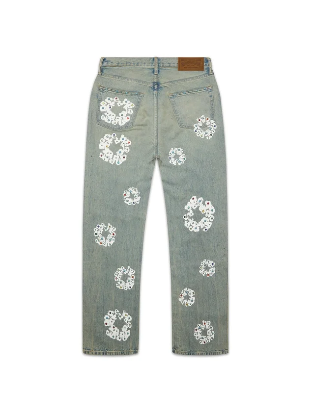 Pantalones holgados de Denim «Cotton Wreath» con tachuelas, lavado sucio