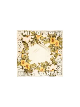 Pañuelo de seda con estampado floral, color crema