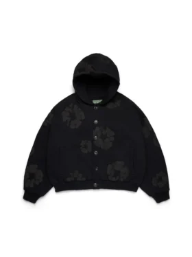 Sudadera con capucha y cardigan «Cotton Wreath» en negro
