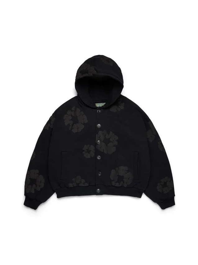 Sudadera con capucha y cardigan «Cotton Wreath» en negro