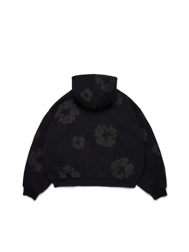 Sudadera con capucha y cardigan «Cotton Wreath» en negro