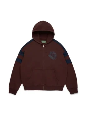 Sudadera con capucha y cremallera con paneles Denim U, marrón