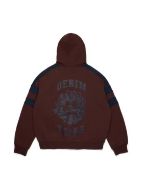 Sudadera con capucha y cremallera con paneles Denim U, marrón