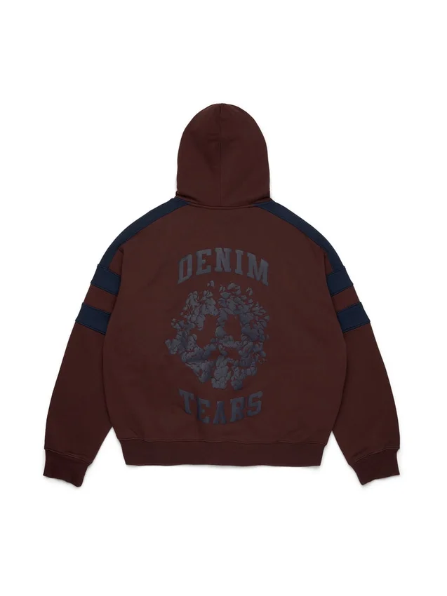 Sudadera con capucha y cremallera con paneles Denim U, marrón