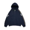 Sudadera con capucha y cremallera con parches de chenilla DT, azul