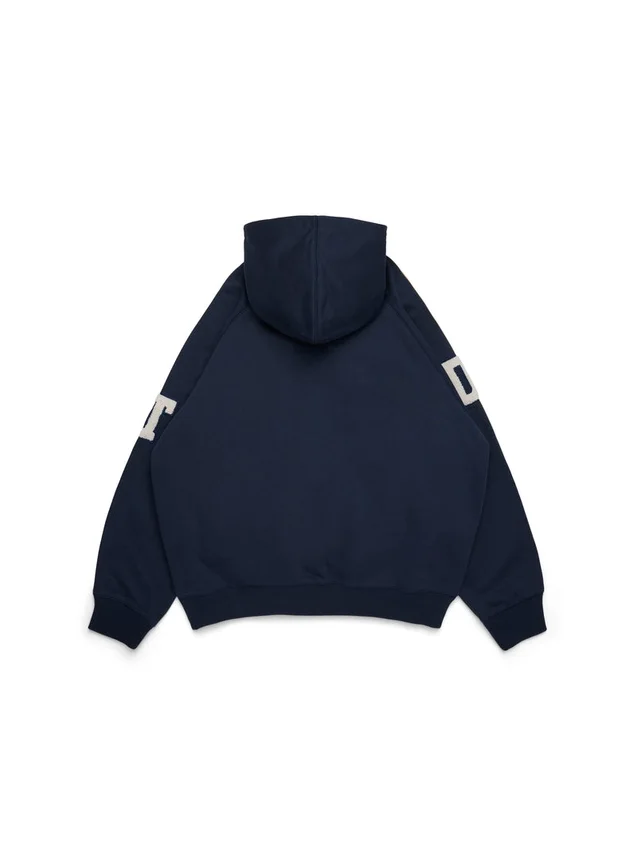 Sudadera con capucha y cremallera con parches de chenilla DT, azul
