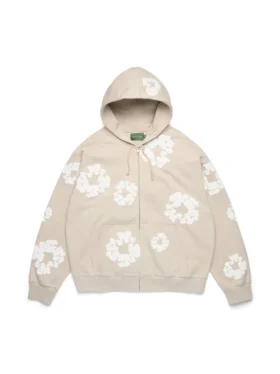Sudadera con capucha y cremallera «Cotton Wreath» color crema